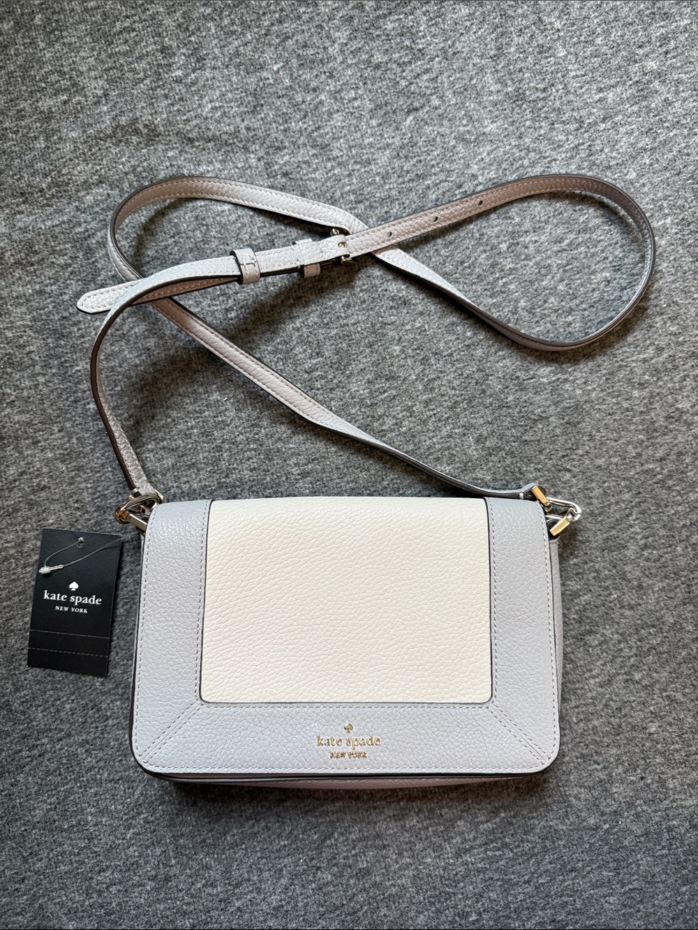 NWT - Kate Spade Lena Colorblock White and Light Gray Leather Flap Crossbody